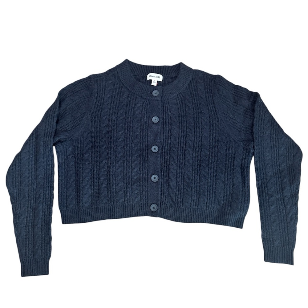 New Nordstrom Open Edit Cable Knit Navy Blue Cardigan Large